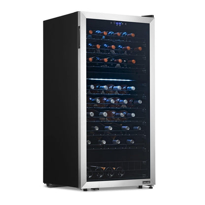 Newair - 76-Bottle Dual-Zone Freestanding Wine Cooler w/ Low-Vibration Ultra-Quiet Inverter Compressor NWC076SS00