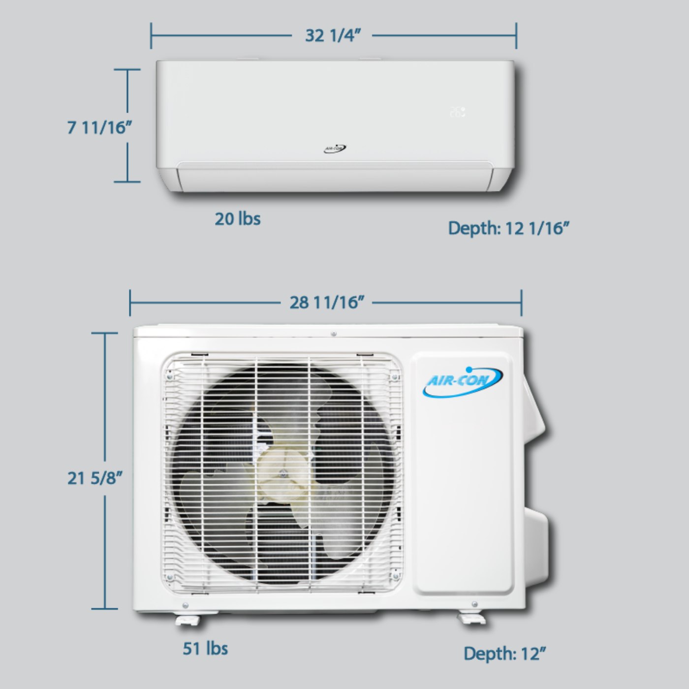 Air-Con Blue Series 4 9000 BTU 23.5 SEER2 Mini Split Air Conditioner 15ft Lineset & Wiring - ALPCI/EM4H4E09