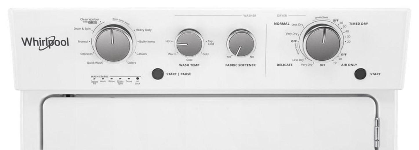 WHIRLPOOL3.5 cu.ft Long Vent Electric Stacked Laundry Center 9 Wash cycles and AutoDry - WETLV27HW-KT