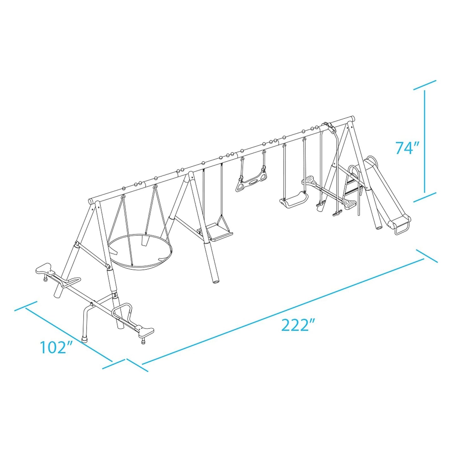 XDP Recreation Deerfield Playground Swing Set, Super Disc, Slide, Glider & Swing - 102128