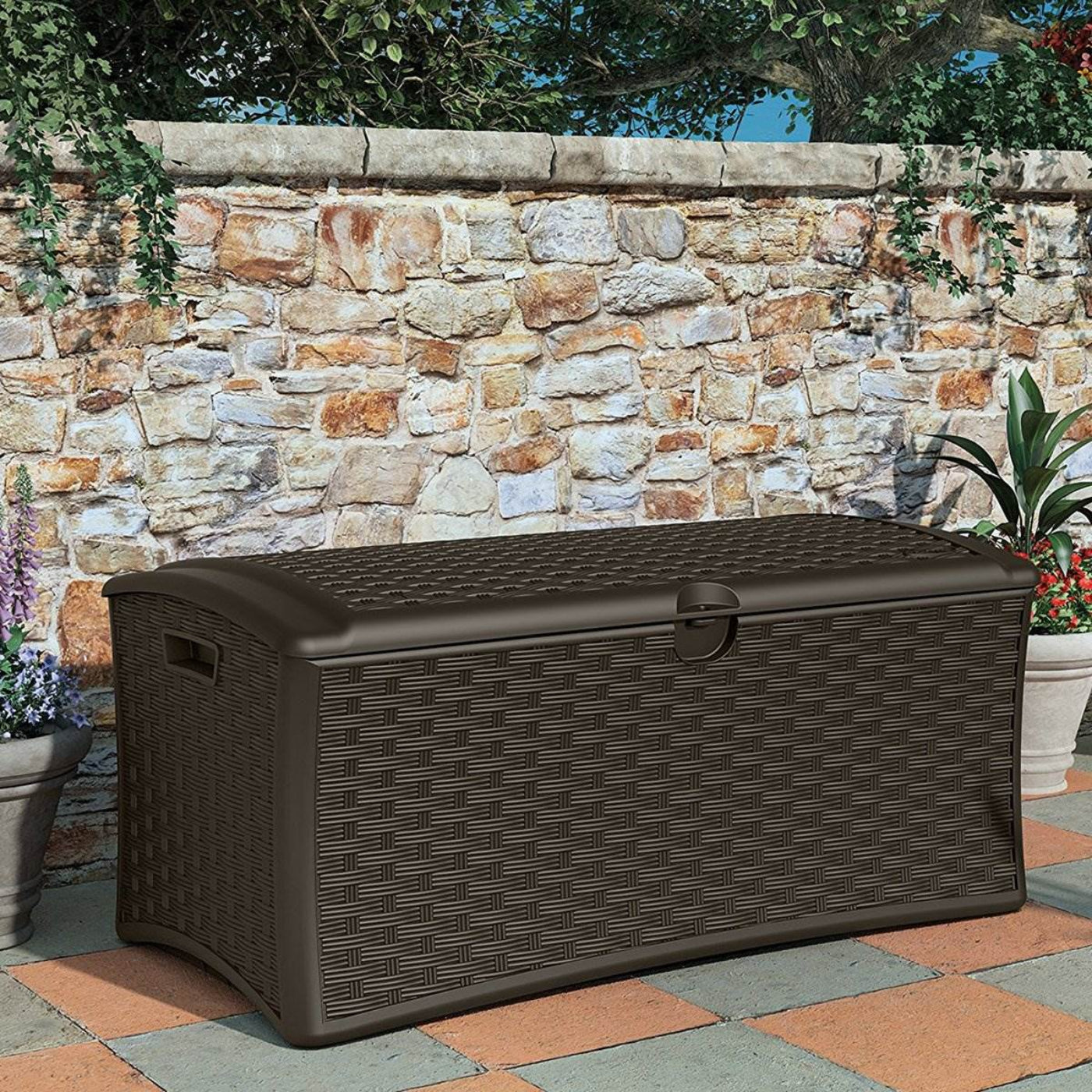 Suncast 72 Gallon Resin Wicker Outdoor Patio Storage Deck Box, Brown (6 Pack) - 126415