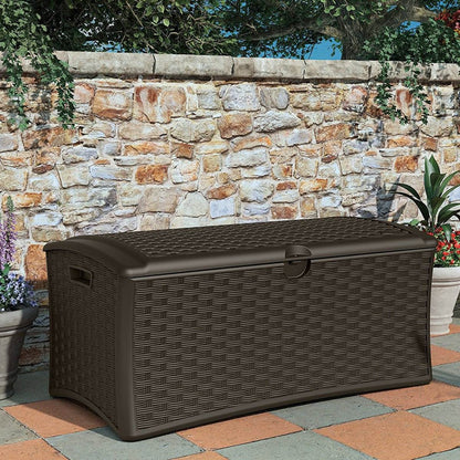 Suncast 72 Gallon Resin Wicker Outdoor Patio Storage Deck Box, Brown (6 Pack) - 126415