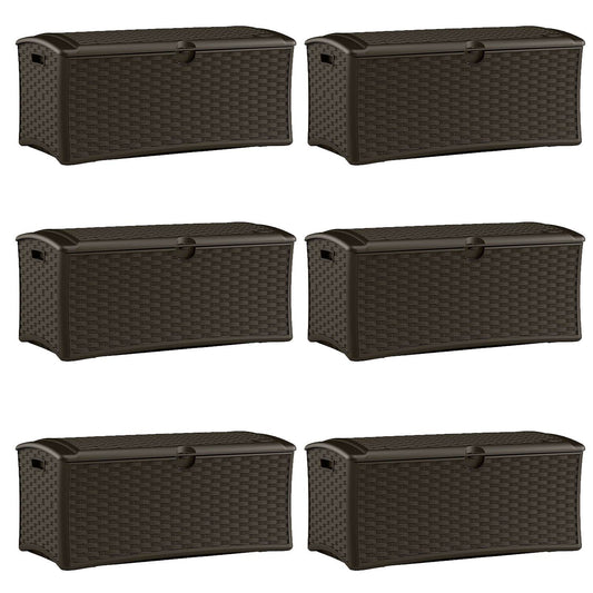 Suncast 72 Gallon Resin Wicker Outdoor Patio Storage Deck Box, Brown (6 Pack) - 126415