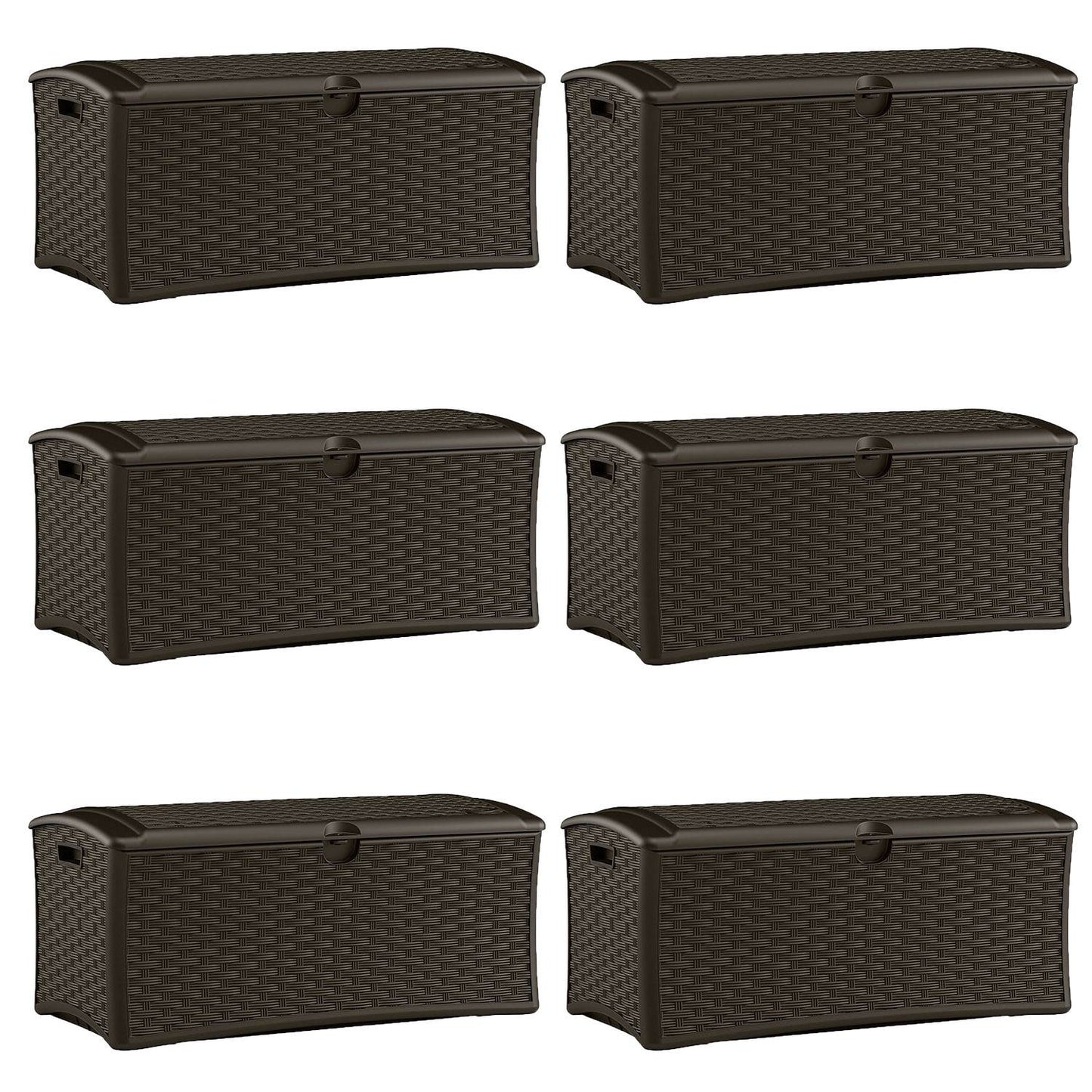 Suncast 72 Gallon Resin Wicker Outdoor Patio Storage Deck Box, Brown (6 Pack) - 126415