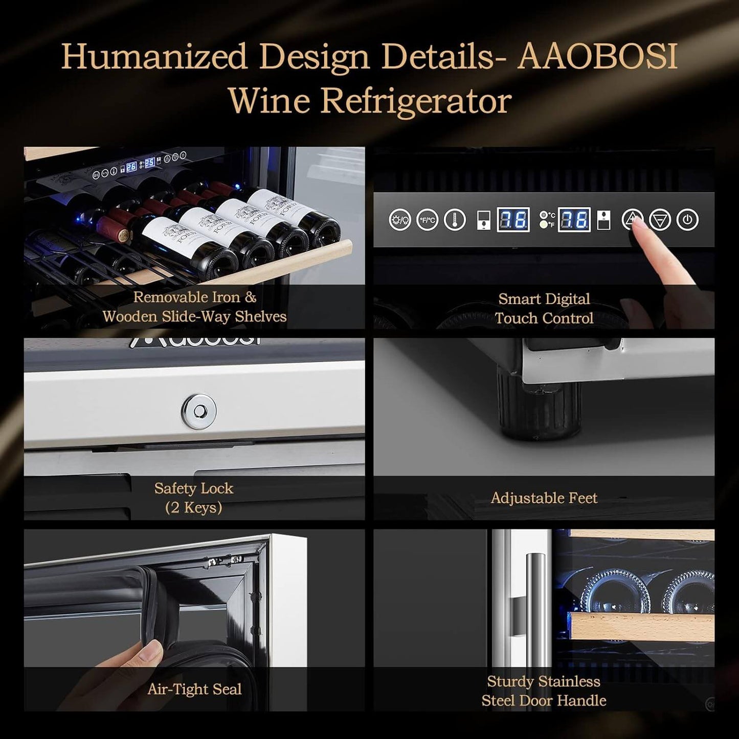 AOBOSI 24 inch Wine Cooler 154 Bottles Capacity Dual Zone - YC-408B