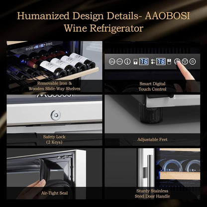 AOBOSI 24 inch Wine Cooler 154 Bottles Capacity Dual Zone - YC-408B
