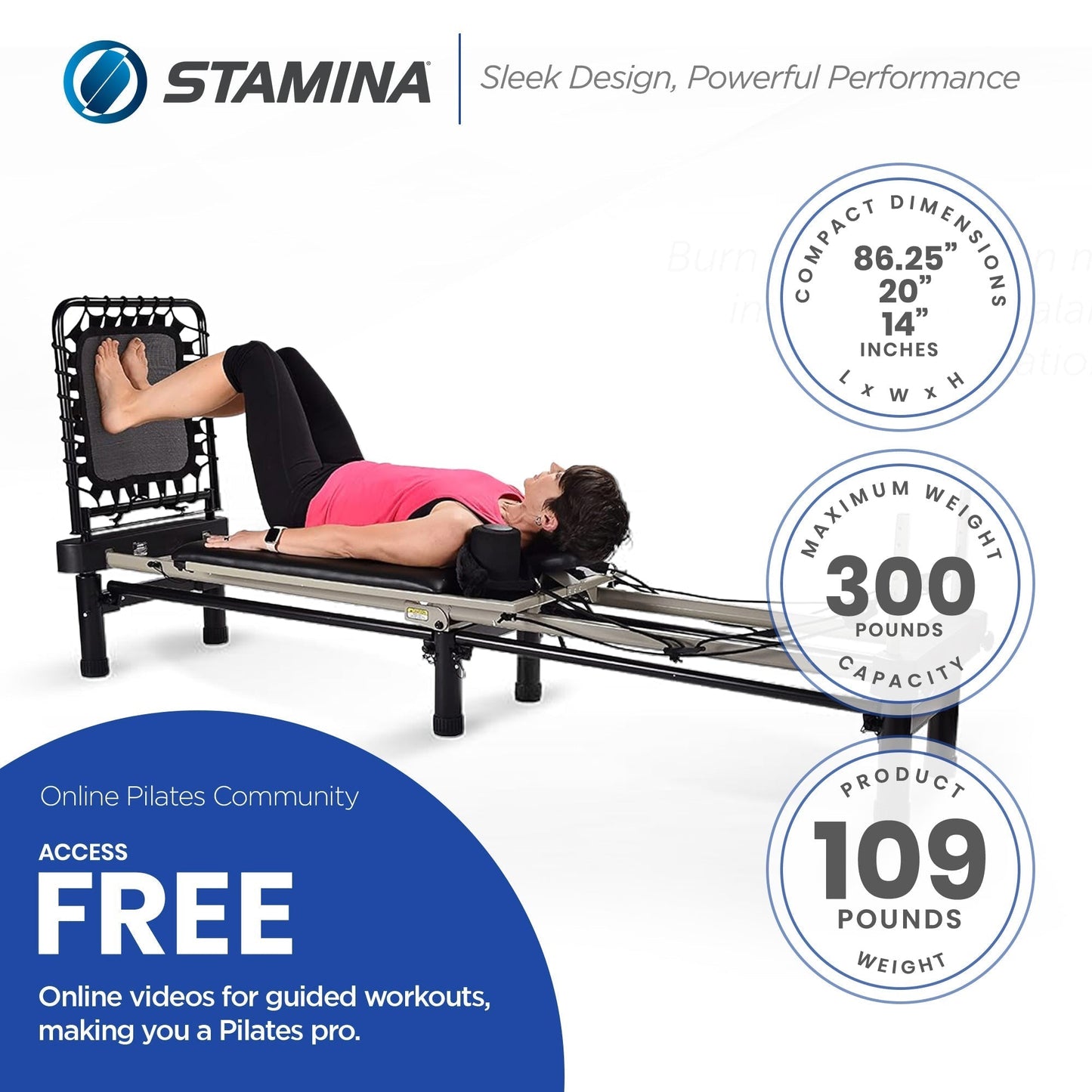 Stamina Products Aero Pilates 700 Foldable Reformer Fitness Machine with Cardio Rebounder (Used) - 261267