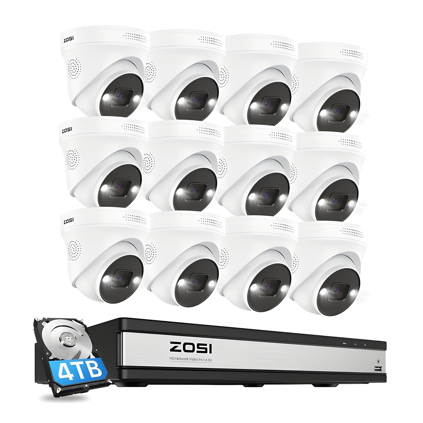 Zosi C225 4K 16CH 12 Camera POE Security System + 4TB Hard Drive - C225 4K 16CH
