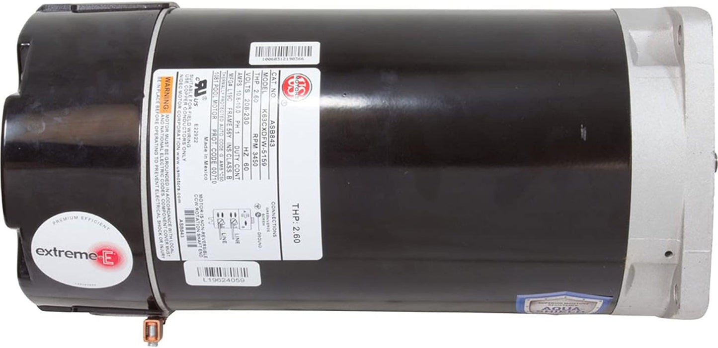 US Motors ASB843 2 hp 3450 RPM 56Y Frame 208-230V Square Flange Pool Motor - ASB843