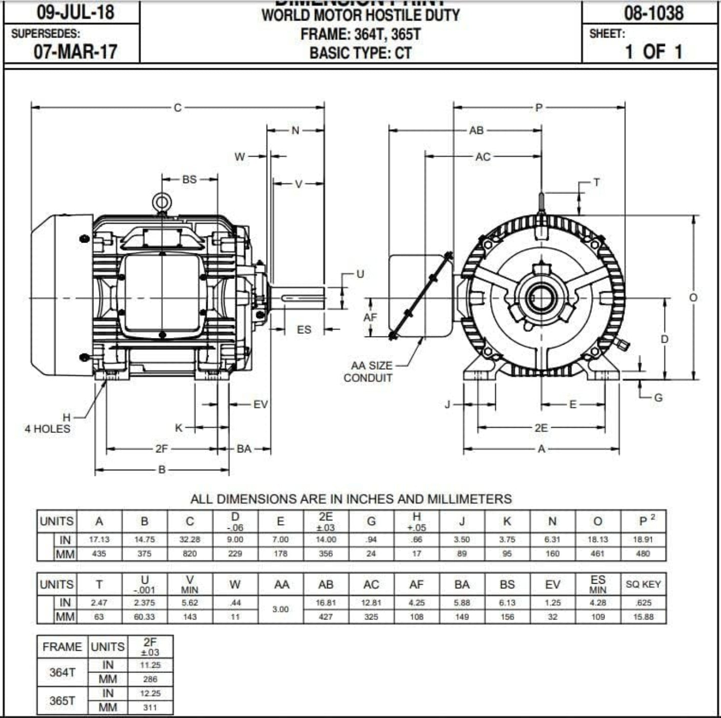 U. S. Motors Nidec HD75P2E 75 hp 1800 RPM 365T Frame 208-230/460V TEFC - HD75P2E