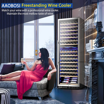 AOBOSI 24 inch ‎Wine Cooler 176 Bottles Capacity Dual Zone - YC-510B