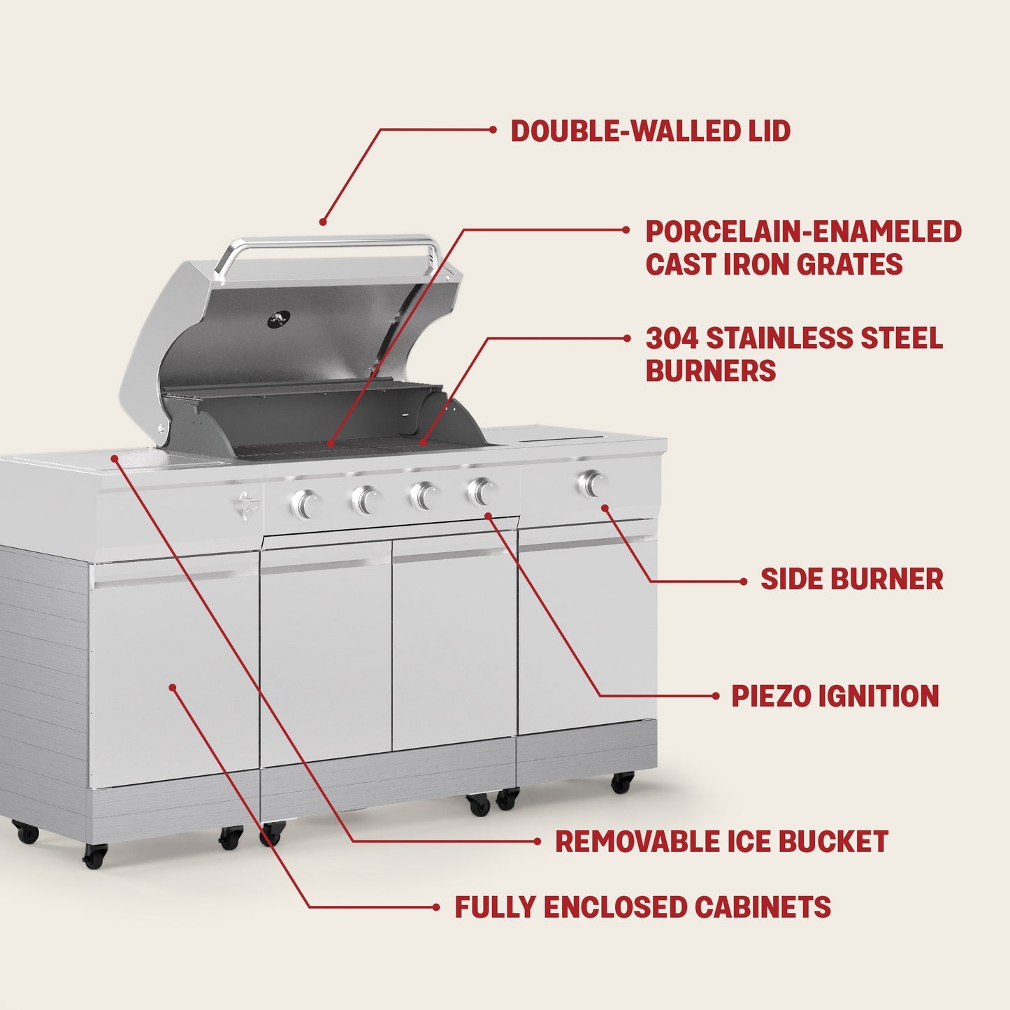 TYTUS Fresno 5-Burner LP/NG Convertible Grill in Stainless Steel + Ash Stone - TDT-021-0704