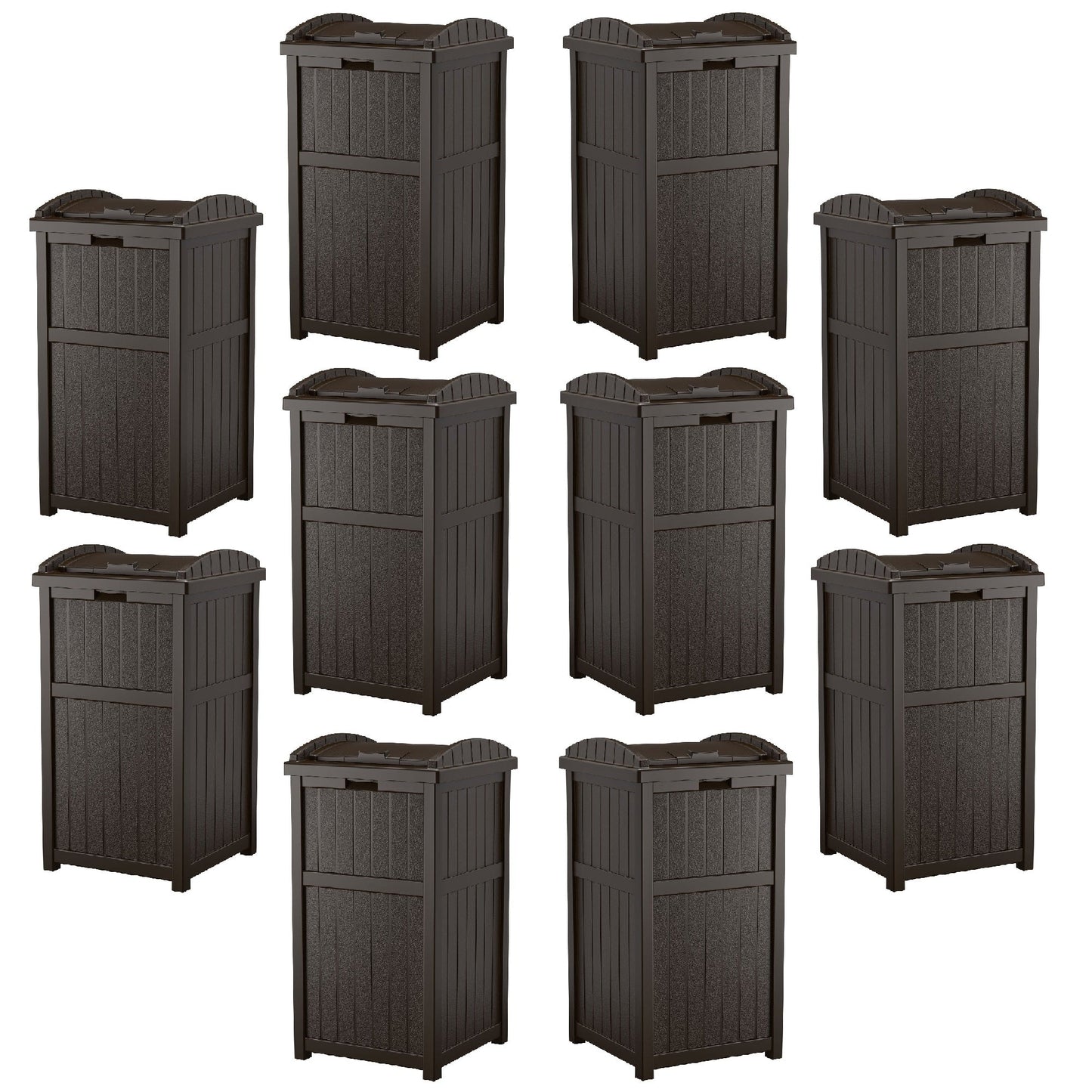 Suncast Trash Hideaway Outdoor 33 Gallon Garbage Waste Can Bin, Java (10 Pack) - 173821