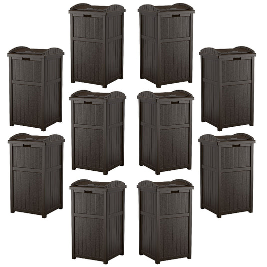 Suncast Trash Hideaway Outdoor 33 Gallon Garbage Waste Can Bin, Java (10 Pack) - 173821