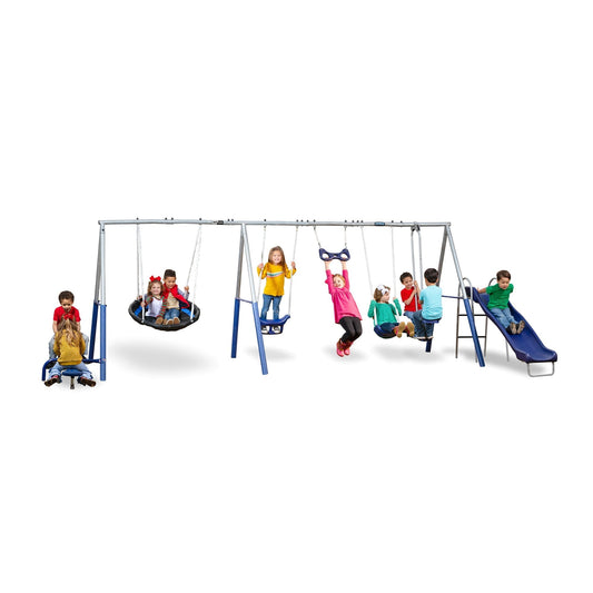 XDP Recreation Fun All Mighty Swing Set w/See Saw, Super Disc, Swings, & Slide - 285488