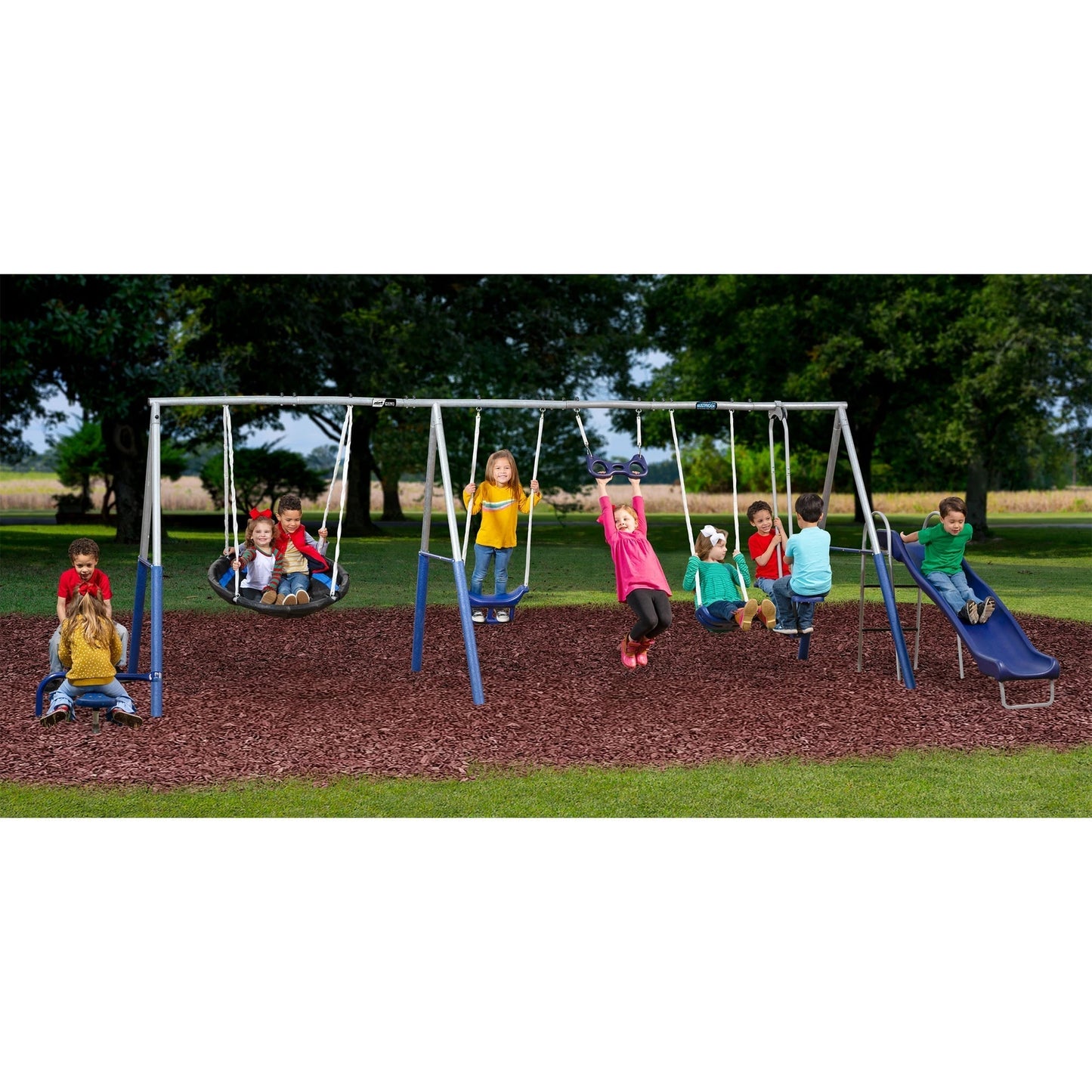 XDP Recreation Fun All Mighty Swing Set w/See Saw, Super Disc, Swings, & Slide - 285488
