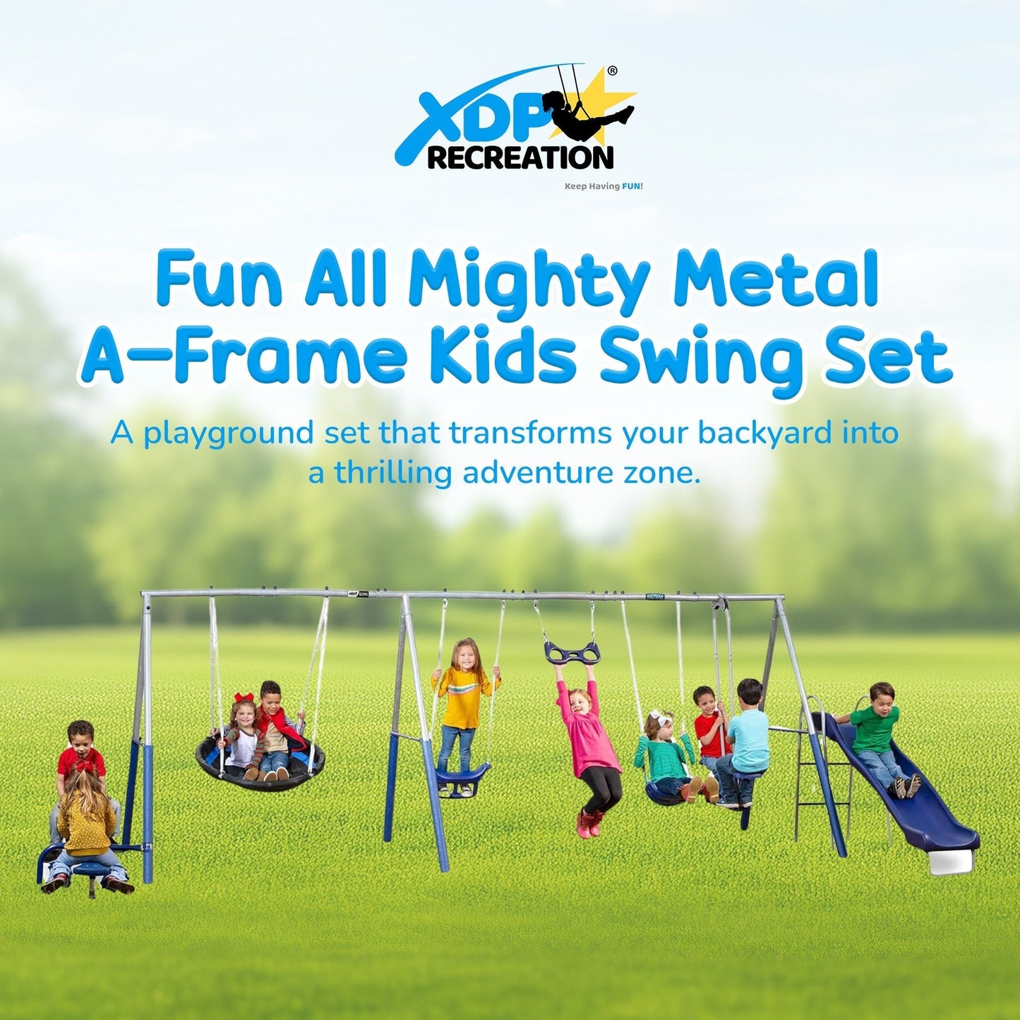 XDP Recreation Fun All Mighty Swing Set w/See Saw, Super Disc, Swings, & Slide - 285488