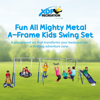 XDP Recreation Fun All Mighty Swing Set w/See Saw, Super Disc, Swings, & Slide - 285488