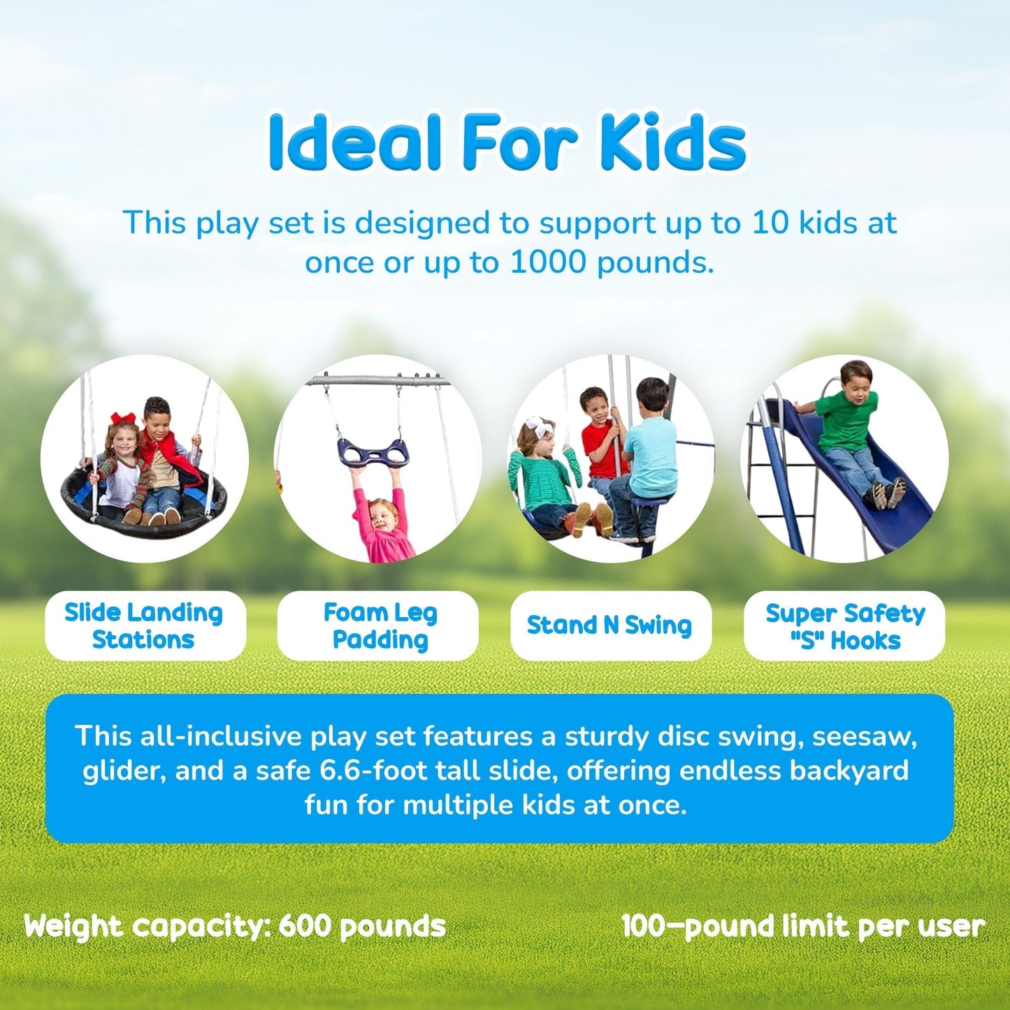 XDP Recreation Fun All Mighty Swing Set w/See Saw, Super Disc, Swings, & Slide - 285488