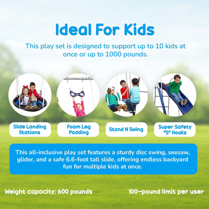 XDP Recreation Fun All Mighty Swing Set w/See Saw, Super Disc, Swings, & Slide - 285488