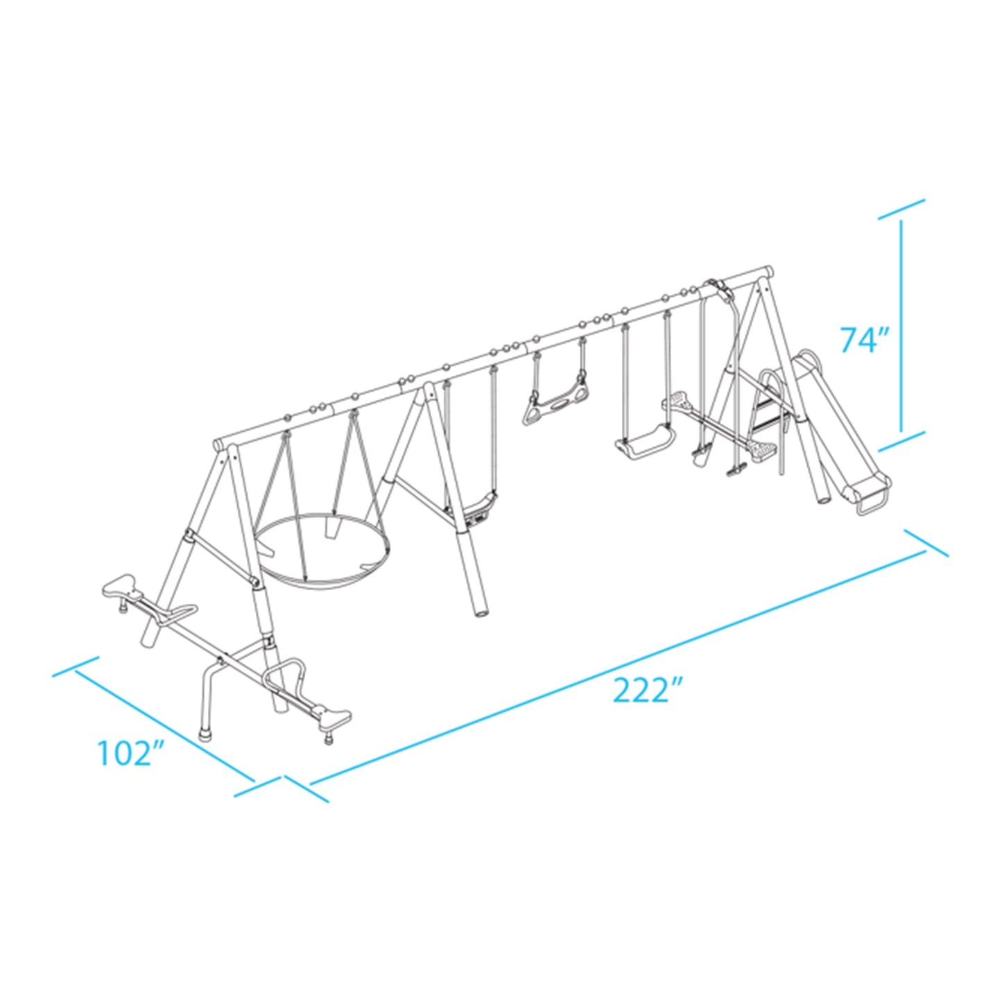 XDP Recreation Fun All Mighty Swing Set w/See Saw, Super Disc, Swings, & Slide - 285488