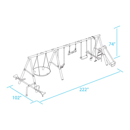 XDP Recreation Fun All Mighty Swing Set w/See Saw, Super Disc, Swings, & Slide - 285488