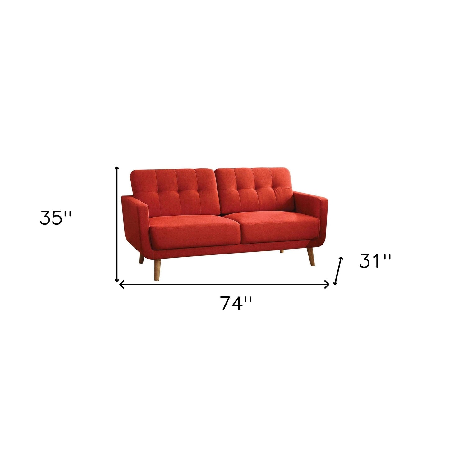 Modway Furniture 74" Red Linen Sofa - Elegant Design with Warm Wood Brown Legs for Chic Living Room Comfort & Style - 285661-HOMEROOTS