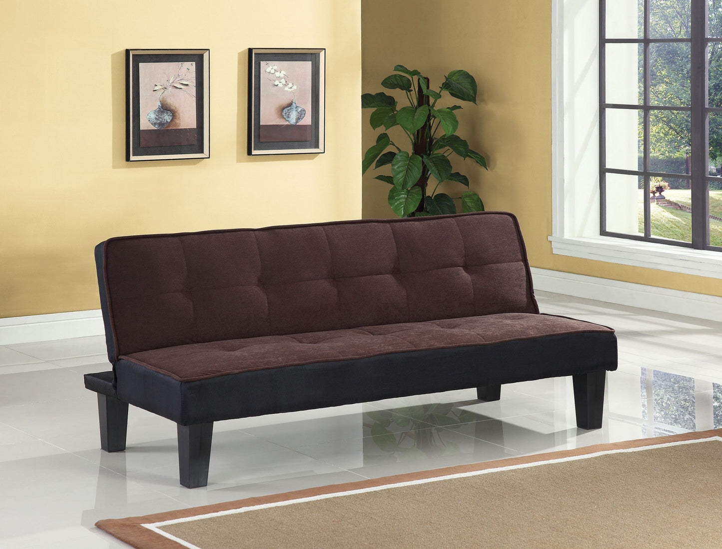 Modway Furniture 66" Dark Brown Microfiber Convertible Futon Sofa - Modern Armless Design with Stylish Black Legs - 285667-HOMEROOTS