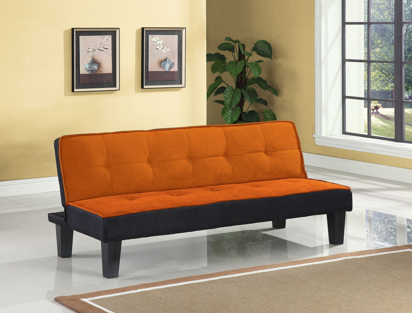 Modway Furniture 66" Orange Fabric Sofa - Chic Armless Design with Modern Black Legs for a Stylish Living Room Upgrade - 285668-HOMEROOTS