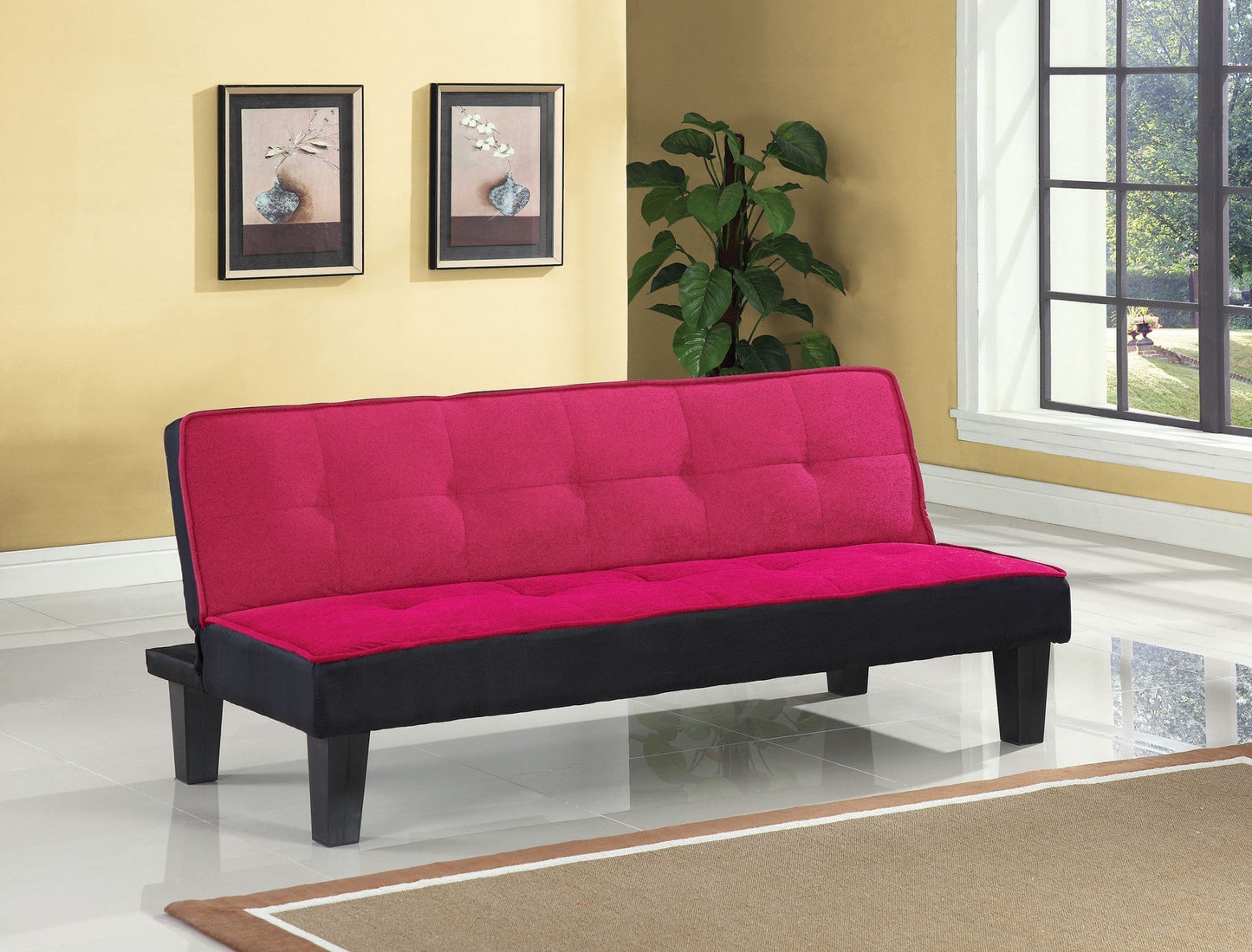 Modway Furniture 66" Pink Fabric Sofa with Modern Black Legs – Stylish, Durable, Chic for Contemporary Living Spaces - 285670-HOMEROOTS