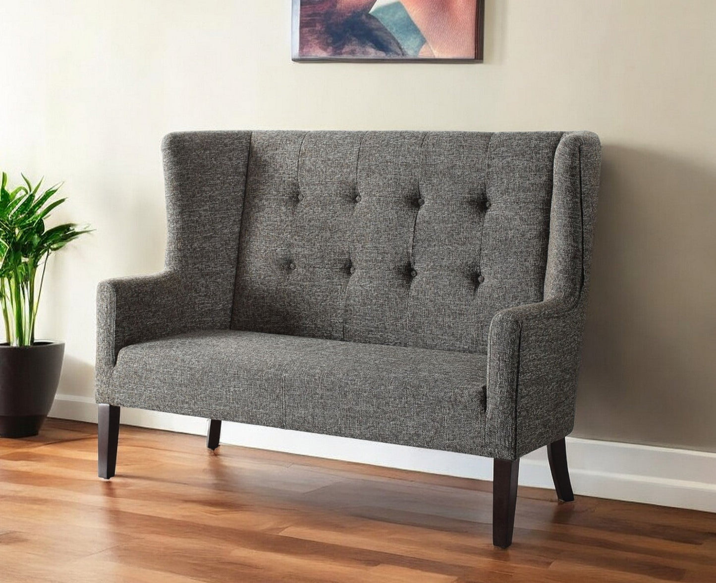 Modway Furniture 56" Gray Fabric Settee with Elegant Chocolate Legs – Stylish Comfort for Your Home Interior Redesign - 285683-HOMEROOTS