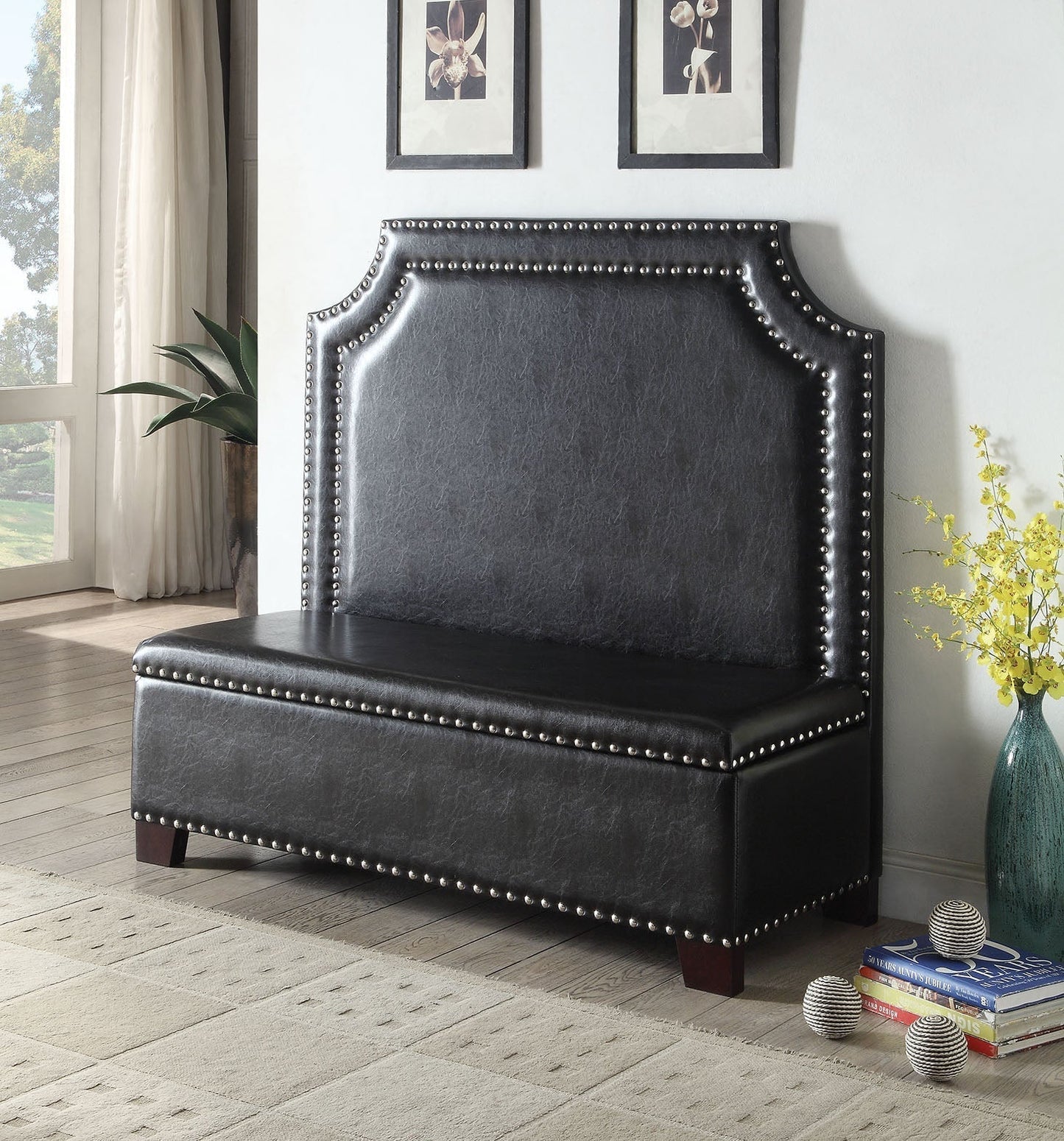 Modway Furniture 54" Espresso Faux Leather Settee with Chocolate Legs - Elegant Armless Design for Timeless Style - 285684-HOMEROOTS
