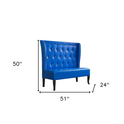 Modway Furniture 51" Blue Faux Leather Settee – Stylish Modern Sofa with Dark Brown Legs for Luxurious Living Spaces - 285985-HOMEROOTS