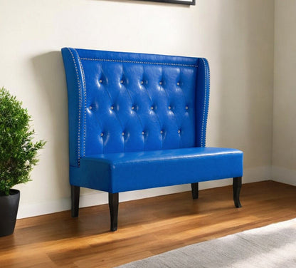 Modway Furniture 51" Blue Faux Leather Settee – Stylish Modern Sofa with Dark Brown Legs for Luxurious Living Spaces - 285985-HOMEROOTS