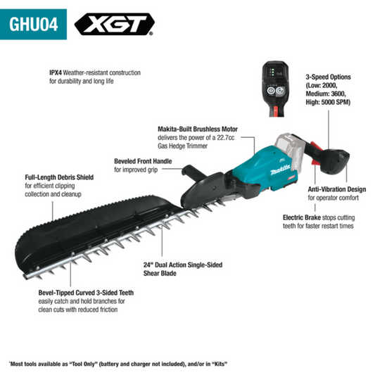 Makita GHU04M1 40V max XGT Brushless Cordless 24" Single?Sided Hedge Trimmer Kit  - GHU04M1