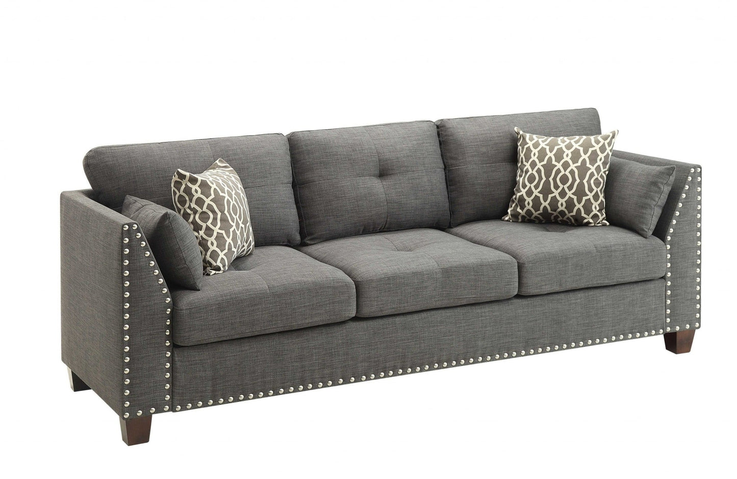 Modway Furniture 81" Charcoal Linen Sofa with Elegant Nailhead Trim, Toss Pillows & Stylish Dark Brown Legs - 318811-HOMEROOTS