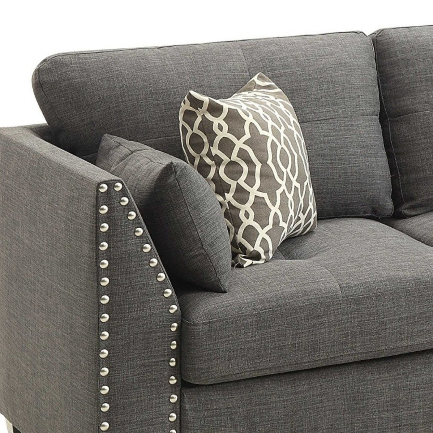 Modway Furniture 81" Charcoal Linen Sofa with Elegant Nailhead Trim, Toss Pillows & Stylish Dark Brown Legs - 318811-HOMEROOTS