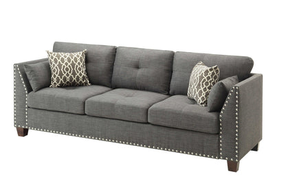 Modway Furniture 81" Charcoal Linen Sofa with Elegant Nailhead Trim, Toss Pillows & Stylish Dark Brown Legs - 318811-HOMEROOTS