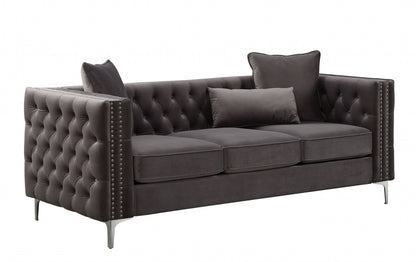 Modway Furniture 86" Dark Gray Velvet Sofa with Sleek Silver Legs - Modern Elegance for Your Living Room Space! - 318845-HOMEROOTS