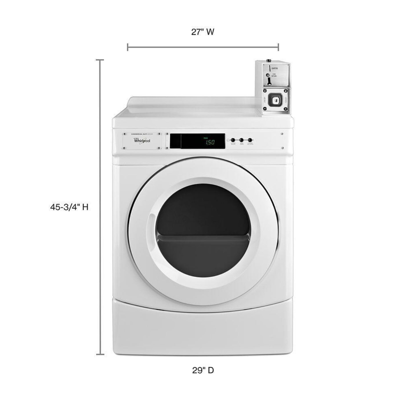 WHIRLPOOL27" Commercial Electric Front-Load Dryer Featuring Factory-Installed Coin Drop with Coin Box White - CED9150GW-KT