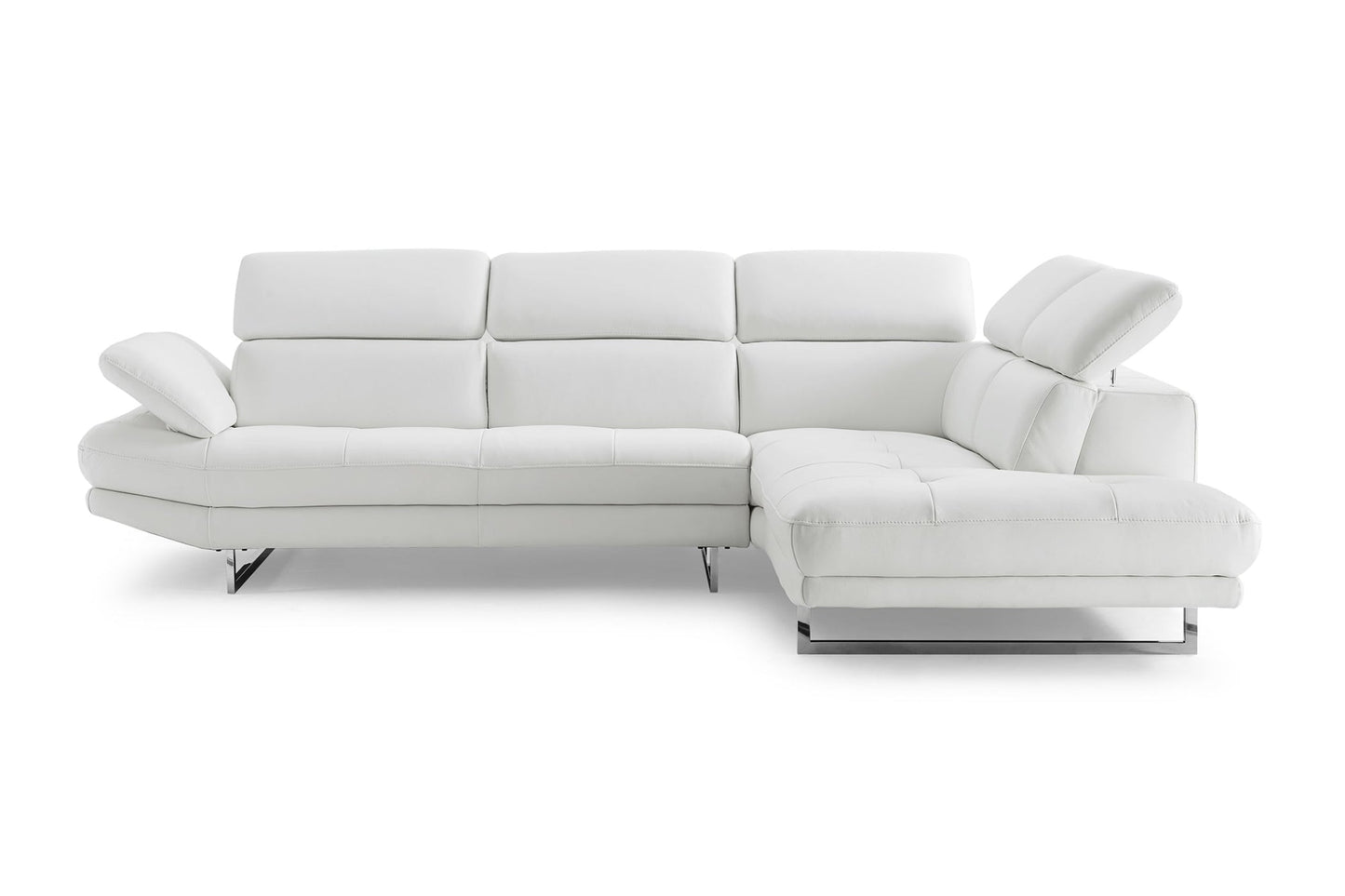 Modway Furniture 111" White Top Grain Leather Sofa Chaise - Luxuriously Soft, Elegant Design with Silver Legs - 320885-HOMEROOTS