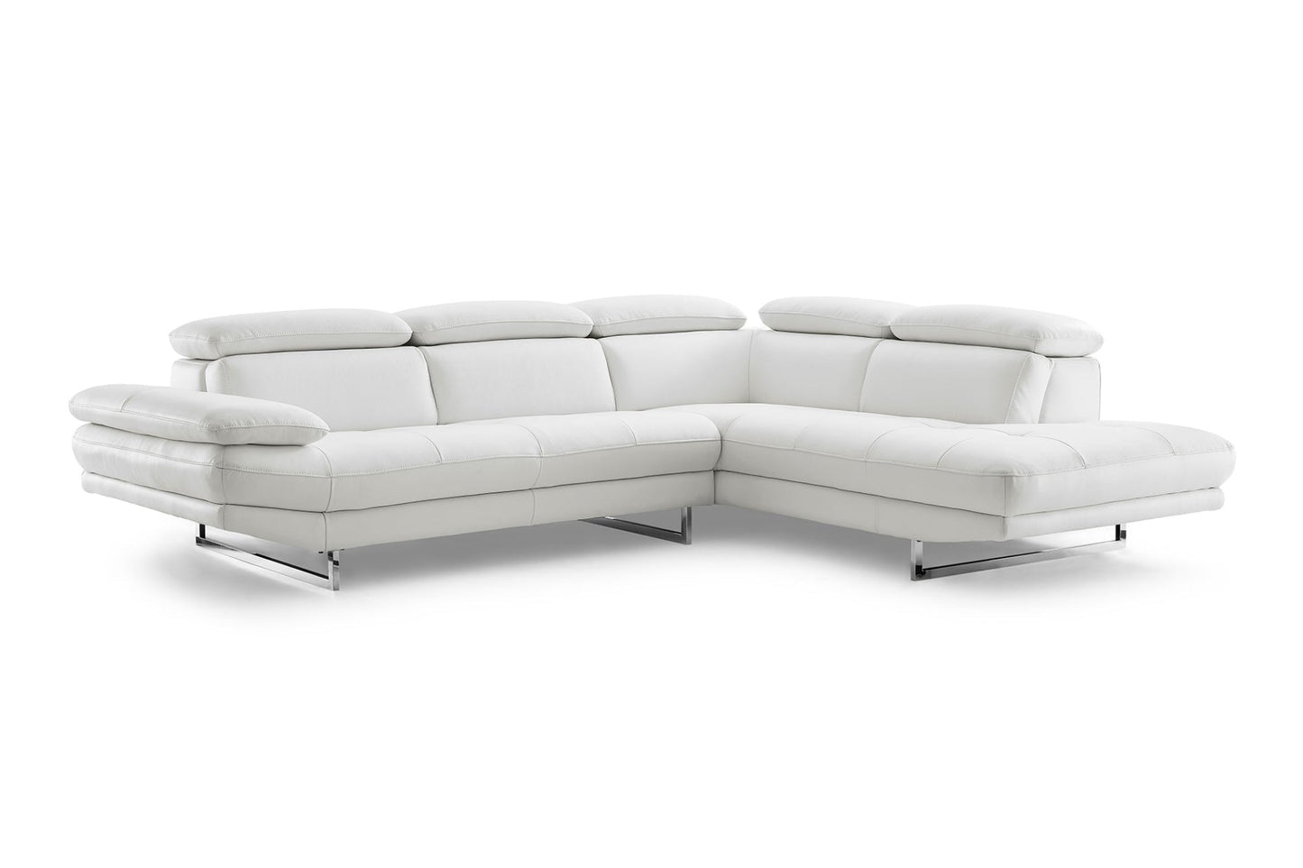 Modway Furniture 111" White Top Grain Leather Sofa Chaise - Luxuriously Soft, Elegant Design with Silver Legs - 320885-HOMEROOTS