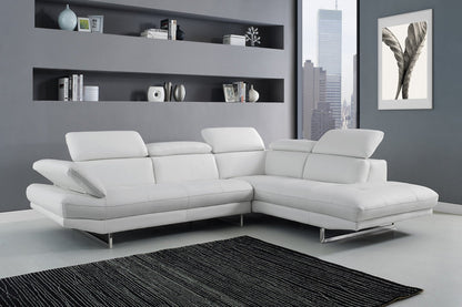 Modway Furniture 111" White Top Grain Leather Sofa Chaise - Luxuriously Soft, Elegant Design with Silver Legs - 320885-HOMEROOTS