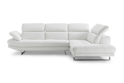 Modway Furniture 111" White Top Grain Leather Sofa Chaise - Luxuriously Soft, Elegant Design with Silver Legs - 320885-HOMEROOTS
