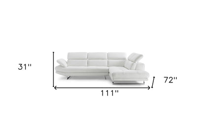 Modway Furniture 111" White Top Grain Leather Sofa Chaise - Luxuriously Soft, Elegant Design with Silver Legs - 320885-HOMEROOTS