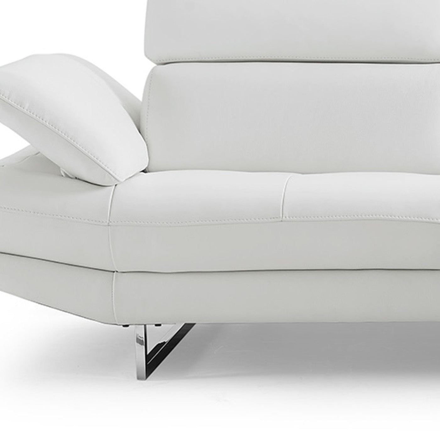 Modway Furniture 111" White Top Grain Leather Sofa Chaise - Luxuriously Soft, Elegant Design with Silver Legs - 320885-HOMEROOTS