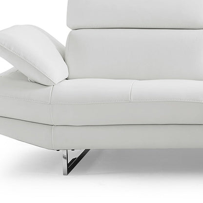 Modway Furniture 111" White Top Grain Leather Sofa Chaise - Luxuriously Soft, Elegant Design with Silver Legs - 320885-HOMEROOTS