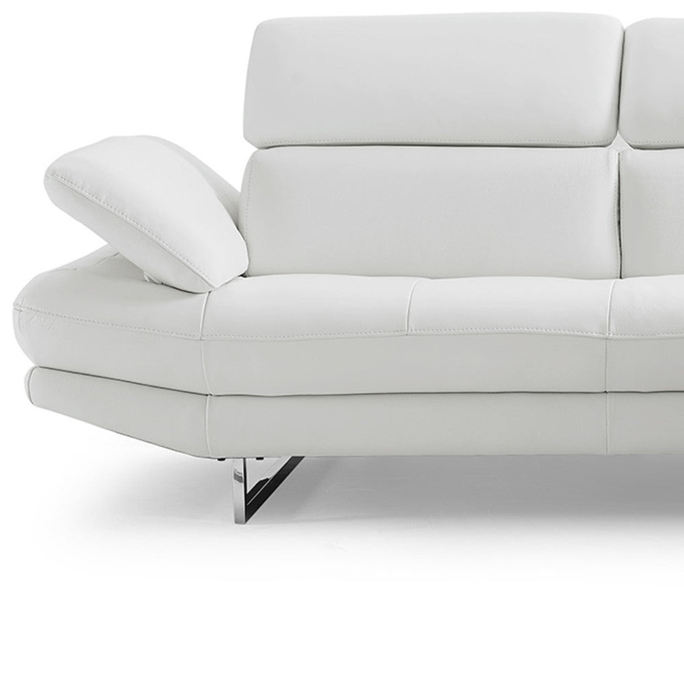 Modway Furniture 111" White Top Grain Leather Sofa Chaise - Luxuriously Soft, Elegant Design with Silver Legs - 320885-HOMEROOTS