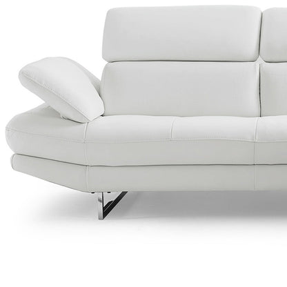 Modway Furniture 111" White Top Grain Leather Sofa Chaise - Luxuriously Soft, Elegant Design with Silver Legs - 320885-HOMEROOTS