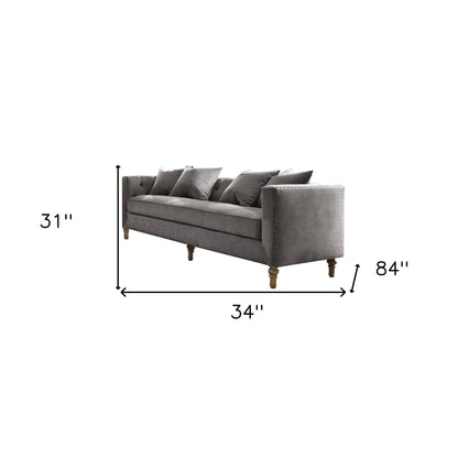 Modway Furniture 34" Gray Velvet Sofa with Toss Pillows, Elegant Brown Legs, Tufted Design & Nailhead Trim Detail - 347269-HOMEROOTS